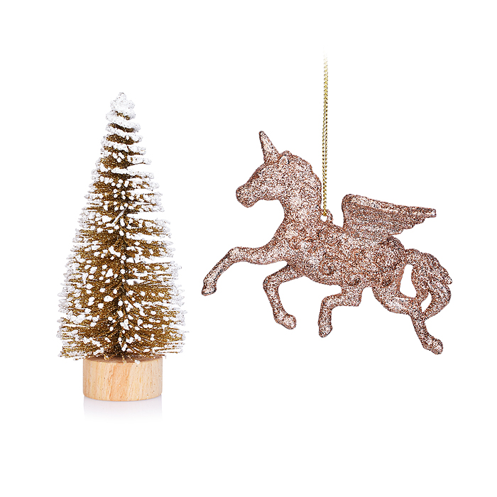 Набор новогодних украшений S2600 "Елочка и единорожка" (2шт х 10*12см)