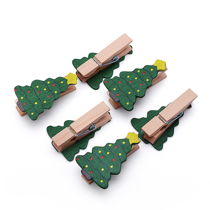 Набор новогодних украшений S2602 "Ёлочки-прищепки" (6шт х 4см)