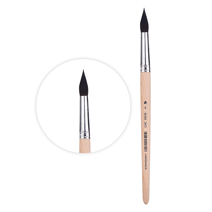 Кисть из синтетики имитация белки (белка эко) круглая №8 Кисть из синтетики имитация белки (белка эко) круглая №8