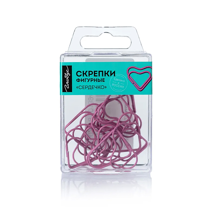 Фото к товару Скрепки фигурные сердечко L28 мм 12 шт., пластик. коробка, европодвес, розовые Скрепки фигурные сердечко L28 мм 12 шт., пластик. коробка, европодвес, розовые