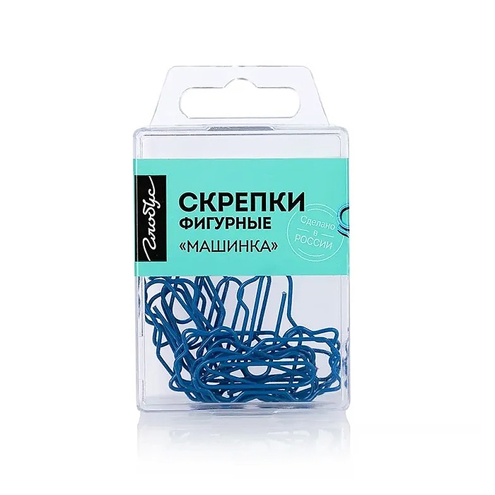 Фото к товару Скрепки фигурные машинка L40 мм, 12 шт., пластик. коробка, европодвес синие Скрепки фигурные машинка L40 мм, 12 шт., пластик. коробка, европодвес синие
