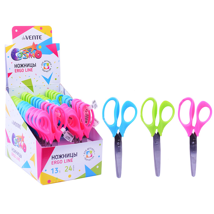 Ножницы детские "Cosmo Ergo Line" 13 см, с линейкой, эргономичные пластиковые кольца, в кар