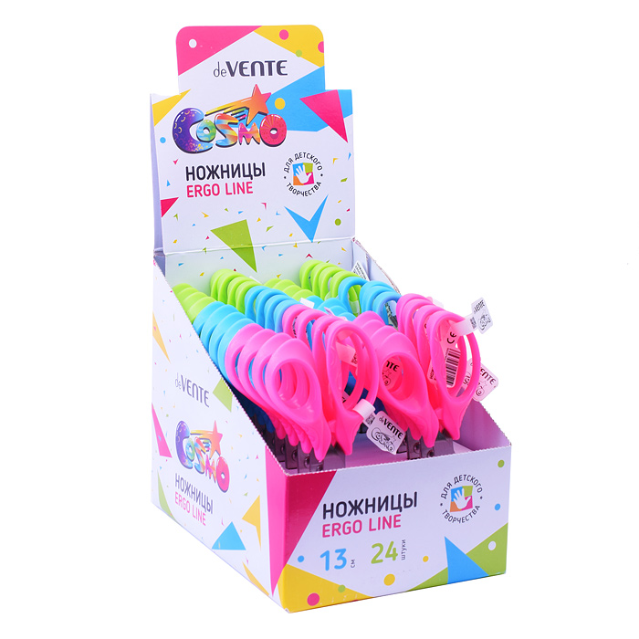 Фото к товару Ножницы детские "Cosmo Ergo Line" 13 см, с линейкой, эргономичные пластиковые кольца, в кар Ножницы детские "Cosmo Ergo Line" 13 см, с линейкой, эргономичные пластиковые кольца, в кар