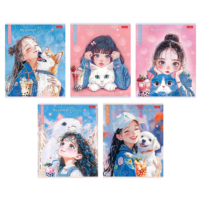 Тетрадь 48л клетка "Bubble tea" на скобе ламинац. Soft-touch запечатанный оборот