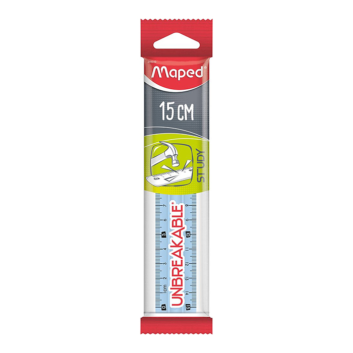 Суперпрочная плоская линейка 15 см "Study unbreakable" в пакете с подвесом 