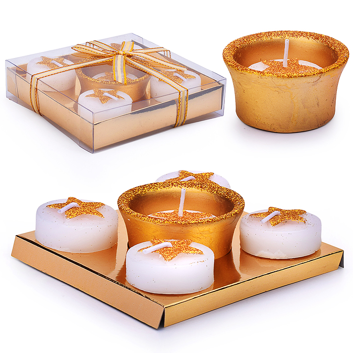 Набор свечей с подсвечником 00-7035 "Золотая звёздочка" (5шт.)