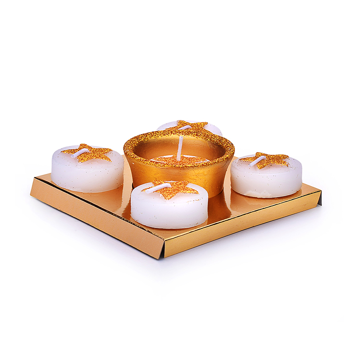 Фото к товару Набор свечей с подсвечником 00-7035 "Золотая звёздочка" (5шт.) Набор свечей с подсвечником 00-7035 "Золотая звёздочка" (5шт.)