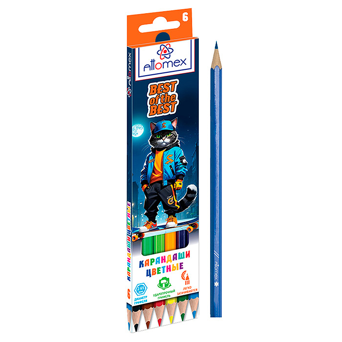 Карандаши цветные 6 цв. "Best Of The Best" М, диаметр грифеля 2,65 мм, шестигранные, в