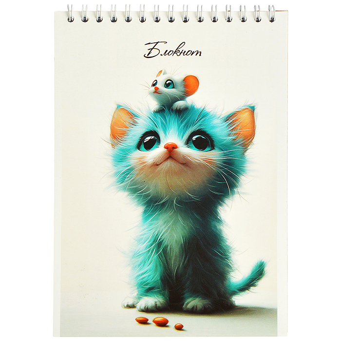 Блокнот 32л. А5 клетка "Котенок и мышонок" на гребне Блокнот 32л. А5 клетка "Котенок и мышонок" на гребне