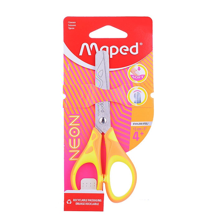 Ножницы 13 см "Neon pulse soft" с прорезиненными ручками, симметричные, яркие неоновые цвета