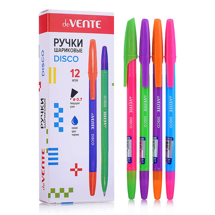 Ручка шариковая "Disco" d=0,7 мм, шестигранный корпус с рифлёной грип-зоной, цвета корпуса ассорти