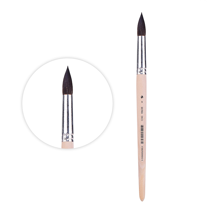 Кисть из синтетики имитация белки (белка эко) круглая №9 Кисть из синтетики имитация белки (белка эко) круглая №9