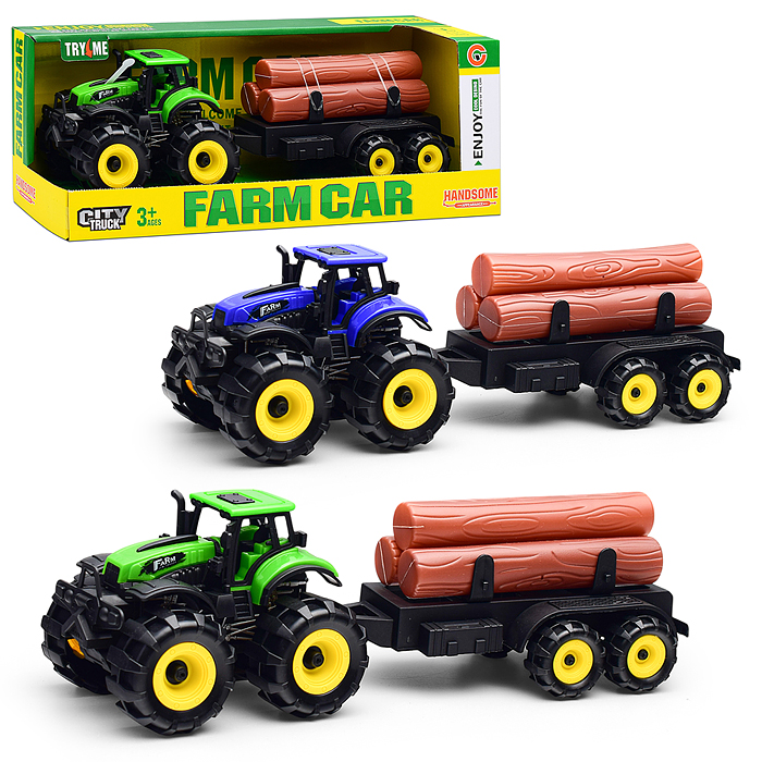 Трактор 9878-3C "Веселая ферма" с бревнами, в коробке