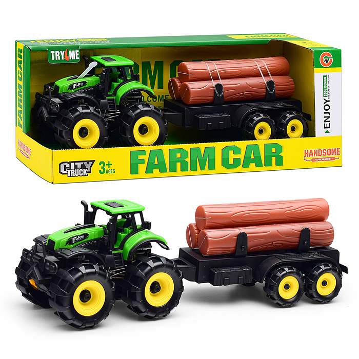 Трактор 9878-3C "Веселая ферма" с бревнами, в коробке