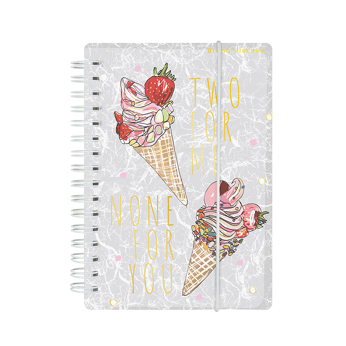 Записная книжка "Cute Journal Mini" А6, 80 л. на гребне с резинкой "Мороженое", клетка пласт обложка