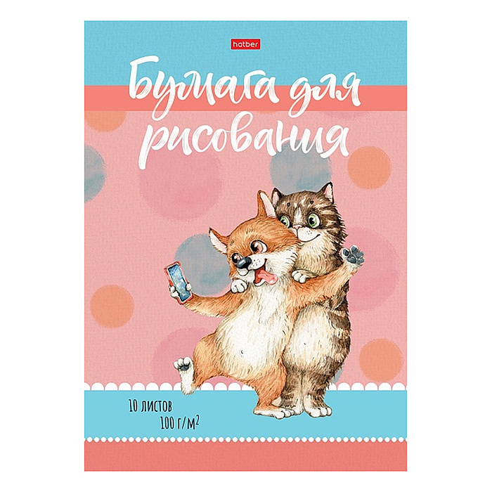 Набор бумаги для рисования 10л "Котоселфи" А4 100г/кв.м в папке тиснение