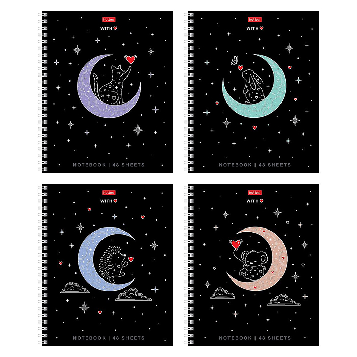 Тетрадь 48л клетка А5 "На серебряной луне" 3D фольга 4 диз.в блоке скругл. углы