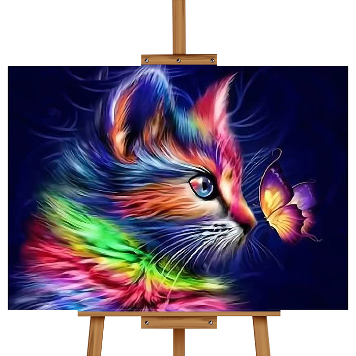 Фото к товару Мозаика алмазная MKA5040-21 "Котик и бабочка" 40*50см. Мозаика алмазная MKA5040-21 "Котик и бабочка" 40*50см.