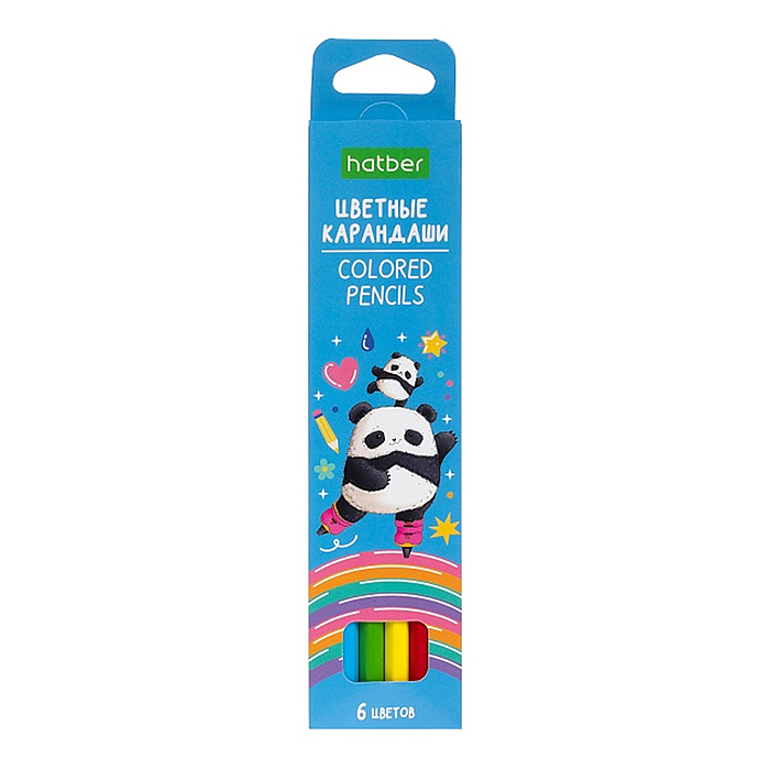 Карандаши цветные 6цв. ECO "Плюшевые панды" заточен. в карт. коробке с европодвесом