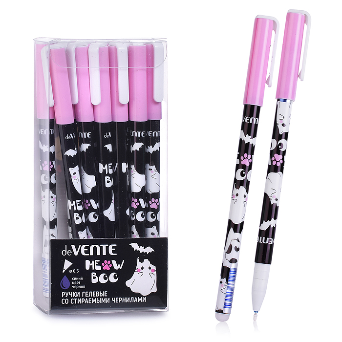 Ручка гелевая стираемая "Ghost Meow" d=0,5 мм, 2 дизайна корпуса ассорти, с ластиком, сменн