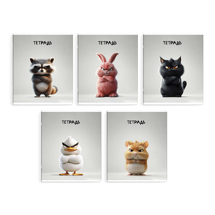 Тетрадь, 48л, А5+ клетка, "Сердитые звери" мягкий переплёт (2 скобы)