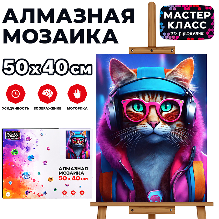 Мозаика алмазная MKA5040-20 "Модный кот" 40*50см. Мозаика алмазная MKA5040-20 "Модный кот" 40*50см.