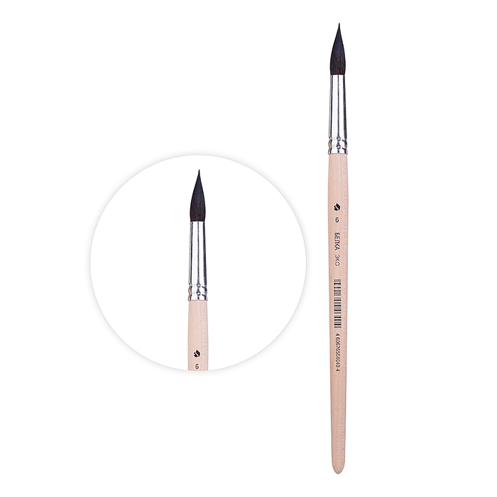 Кисть из синтетики имитация белки (белка эко) круглая №6 Кисть из синтетики имитация белки (белка эко) круглая №6