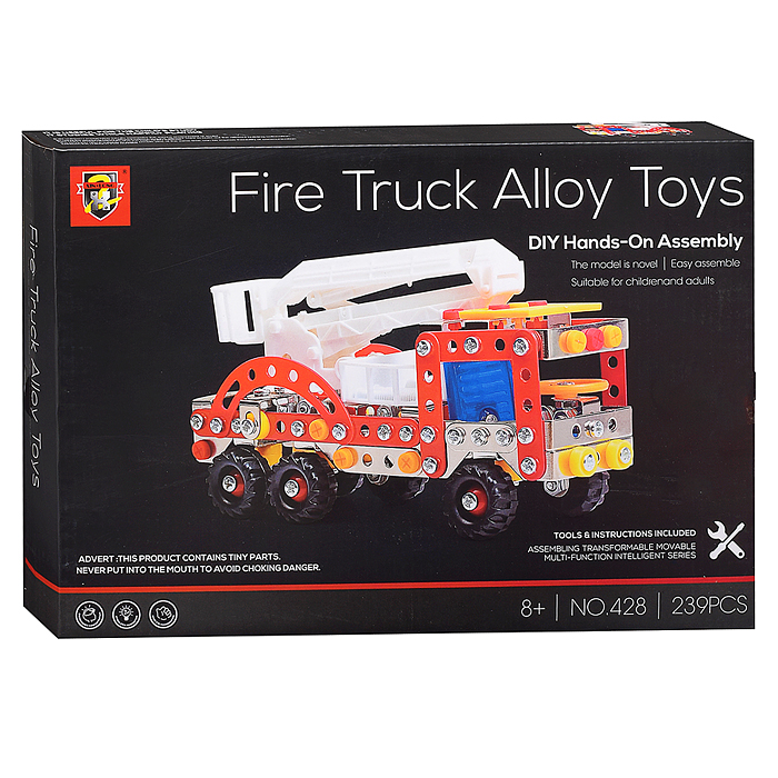 Конструктор 428 металлический "Пожарная машина" (239 дет.) в коробке