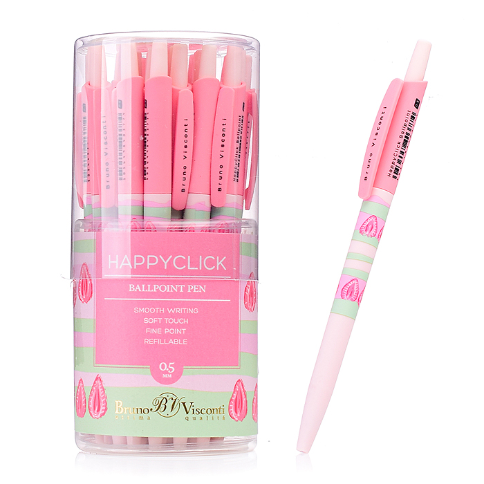 Ручка "HappyClick. Ягодные тортики. Клубника" шариковая 0.5мм, синяя