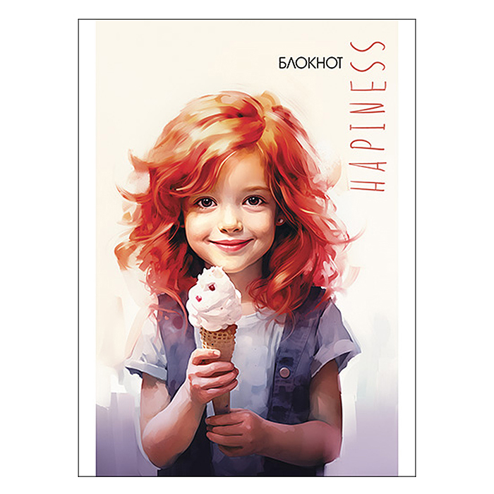 Блокнот 32л. клетка А6 "Девочка с мороженым" обл. мел., скрепка