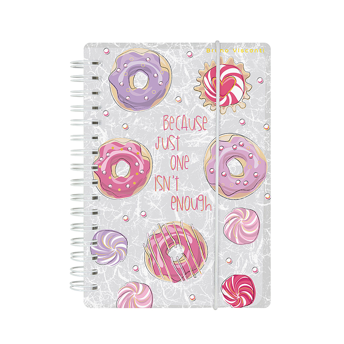 Записная книжка  А6, 80 л.клетка  на гребне с резинкой " Пончики", пласт обложка