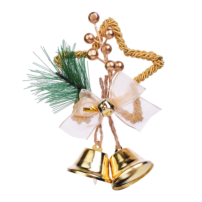 Новогоднее украшение S2517 "Новогодние колокольчики" (золото) (9см х 13,5см)