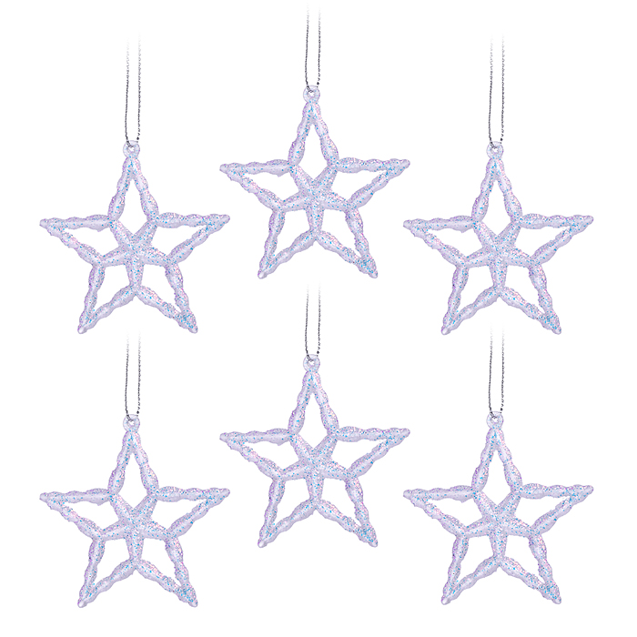 Набор новогодних украшений S2682 "Зимние звёздочки" (5 шт х 6 см)