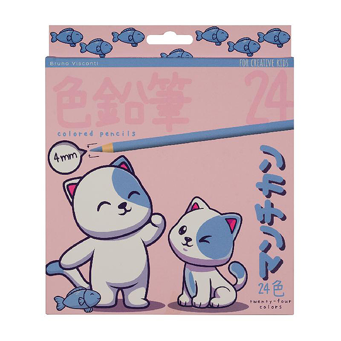 Карандаши цветные пластиковые 4,0 Мм  "Kawaii Animals", 24 цвета, 4 вида
