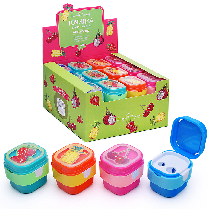 Точилка с контейнером, 2 отверстия "Корзинка с ягодами" (4 вида)