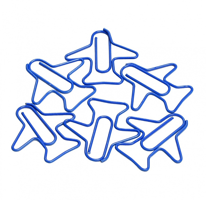 Фото к товару Скрепки фигурные самолет L28 мм, 12 шт.,пластик.коробка, европодвес синие Скрепки фигурные самолет L28 мм, 12 шт.,пластик.коробка, европодвес синие