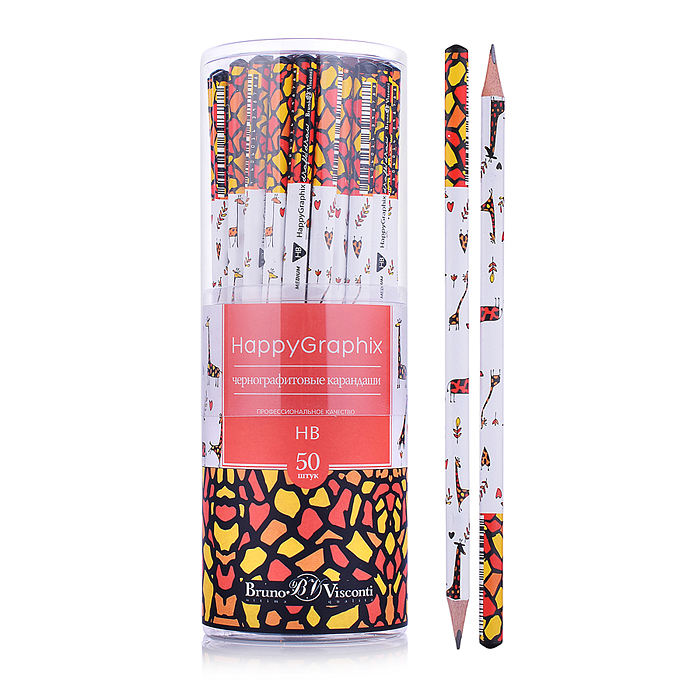 Карандаш чернографитный "HappyGraphix" "Жирафы" НВ