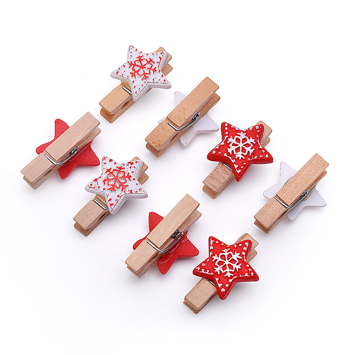 Набор новогодних украшений S2603 "Зимние узоры-прищепки" (8шт х 4см)