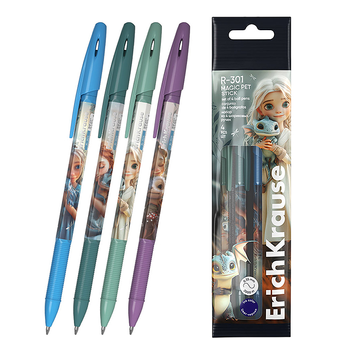 Набор из 4 ручек шариковых R-301 Stick Magic Pet 0.7, цвет чернил синий 
