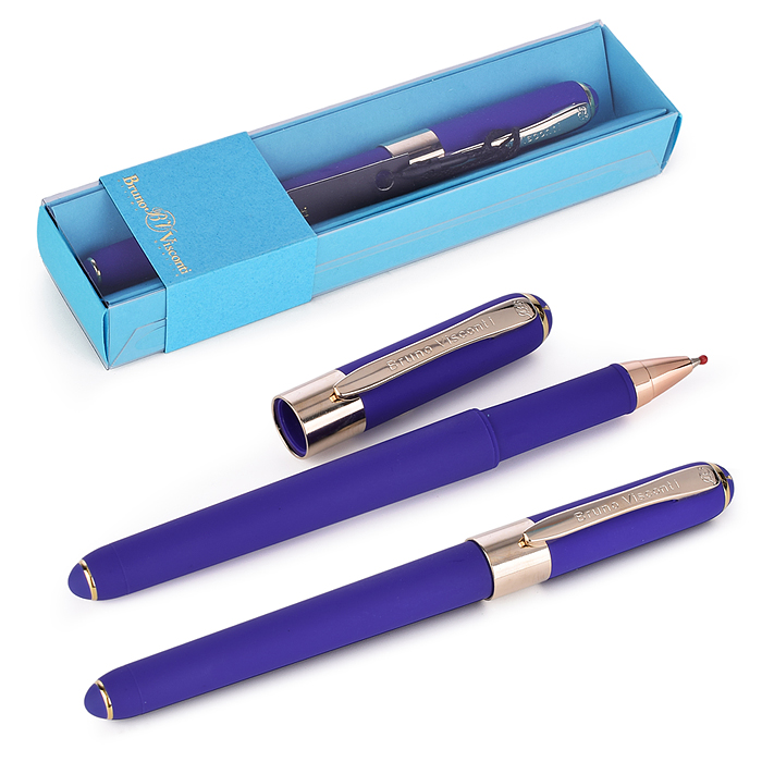 Ручка в футляре "MONACO" шариковая 0.5мм, синяя (сине-фиолетовый корпус, голубая коробка)