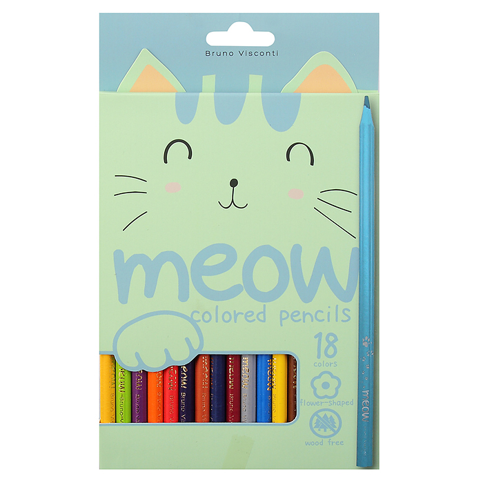 Карандаши цветные пластиковые "Meow", 18 цветов