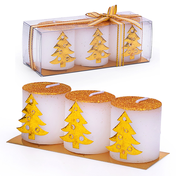 Набор свечей восковых 00-7034 "Золотая ёлочка" (3шт.)