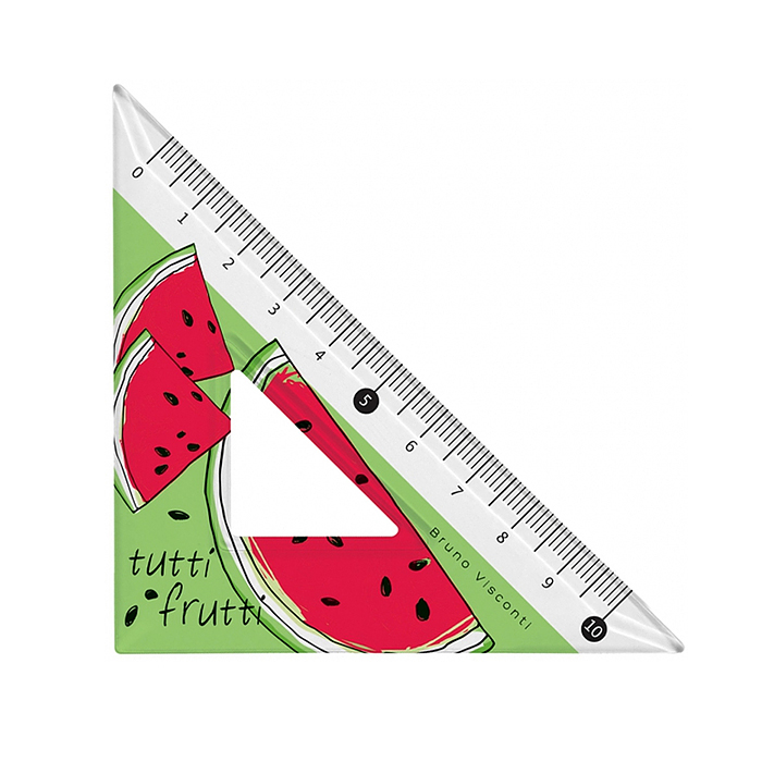 Треугольник пластиковый "HappyGraphix. Fresh & fruity. Арбуз", 45 градусов, шкала по двум катетам
