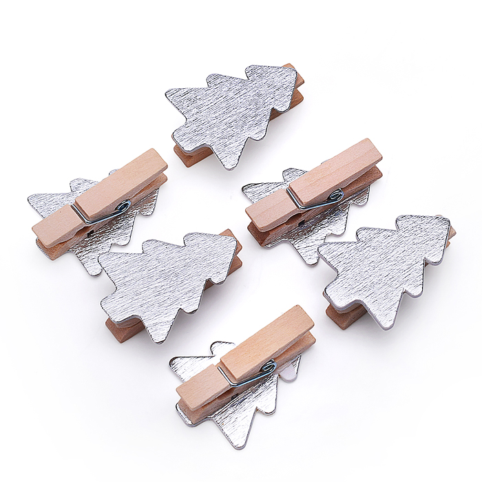 Набор новогодних украшений S2606 "Серебряные ёлочки" (6шт х 4см)