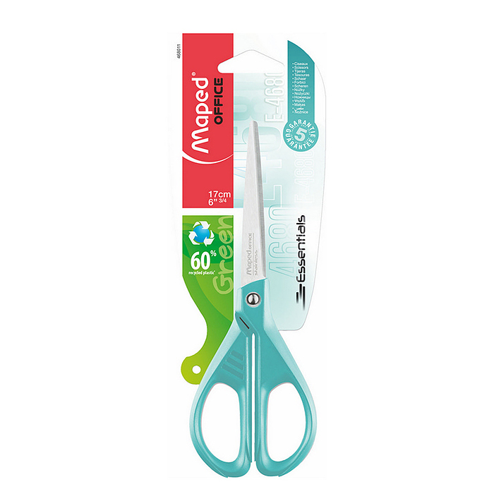Ножницы эргономичные 17 см "Essentials color" бирюзовые, симметричные, в блистере