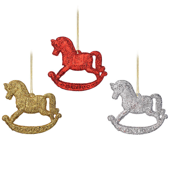 Набор новогодних украшений S2518 "Лошадки" (3шт х 8см)