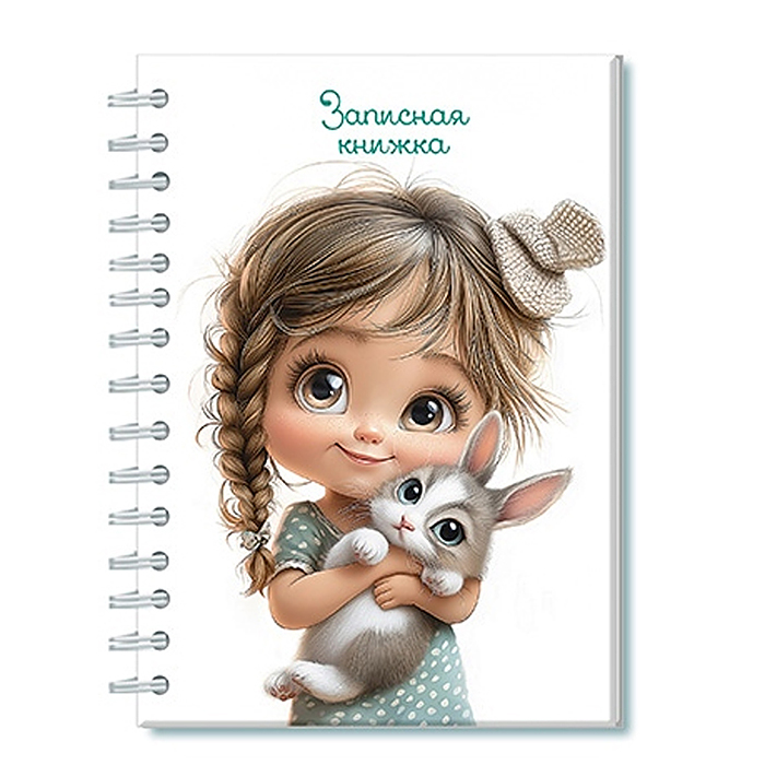 Записная книжка 100л. А6 на гребне 7БЦ, "Девочка с зайкой" Записная книжка 100л. А6 на гребне 7БЦ, "Девочка с зайкой"