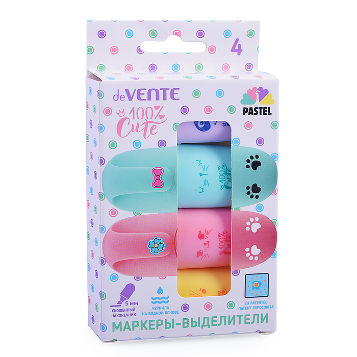 Фото к товару Набор маркеров-выделителей "100% Cute" (04 цв - пастельные цвета: желт, роз, фиол, мятн) Набор маркеров-выделителей "100% Cute" (04 цв - пастельные цвета: желт, роз, фиол, мятн)