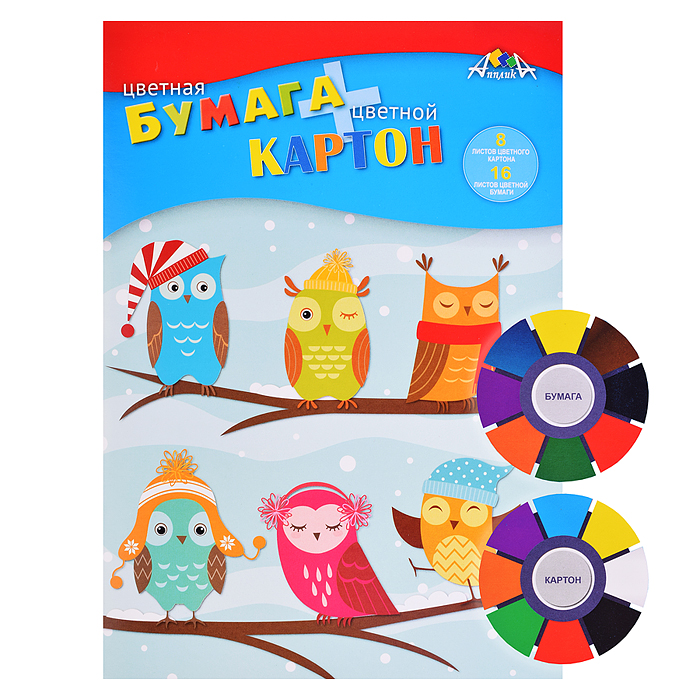 Картон цветной А4 8л. 8цв. + цветная бумага 16л. 8цв. "Совята"