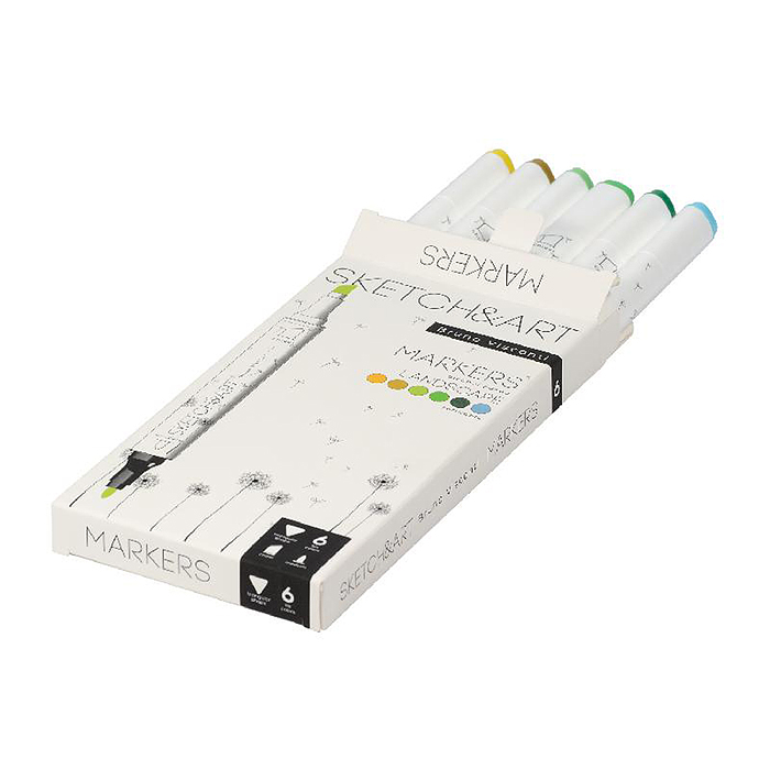 Фото к товару Набор двусторонних скетч-маркеров "Sketch&Art. Лесной пейзаж", 6 цв. Набор двусторонних скетч-маркеров "Sketch&Art. Лесной пейзаж", 6 цв.